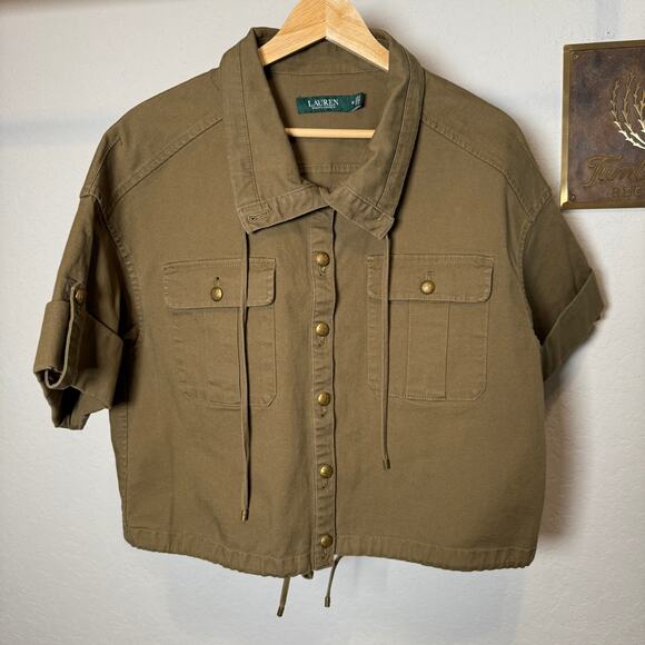 Women's Lauren Ralph Lauren Olive Crop Cargo Button Front Shirt Jacket Size 10 - Picture 10 of 10
